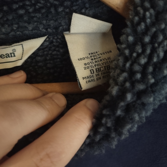 L.L. Bean 70s Style Faux Shearling Sherpa Coat | Navy, Button, Lambskin, Suede - Picture 3 of 14